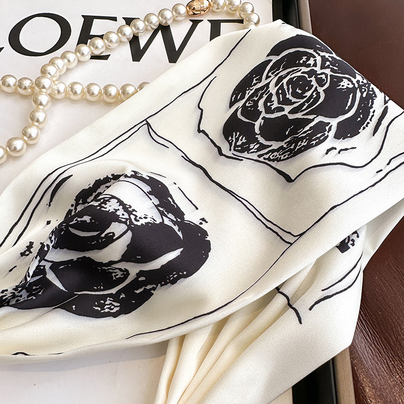 黑白色磁吸扣珍珠项链小长条丝巾女春秋护颈围脖子搭配衬衫薄围巾,淘宝优惠券,粉丝福利购,淘宝优惠卷