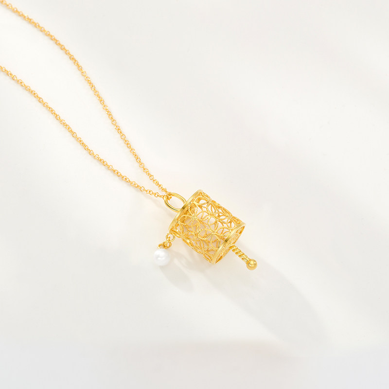 白海棠心境转经筒18k金项链女吊坠 白海棠项链