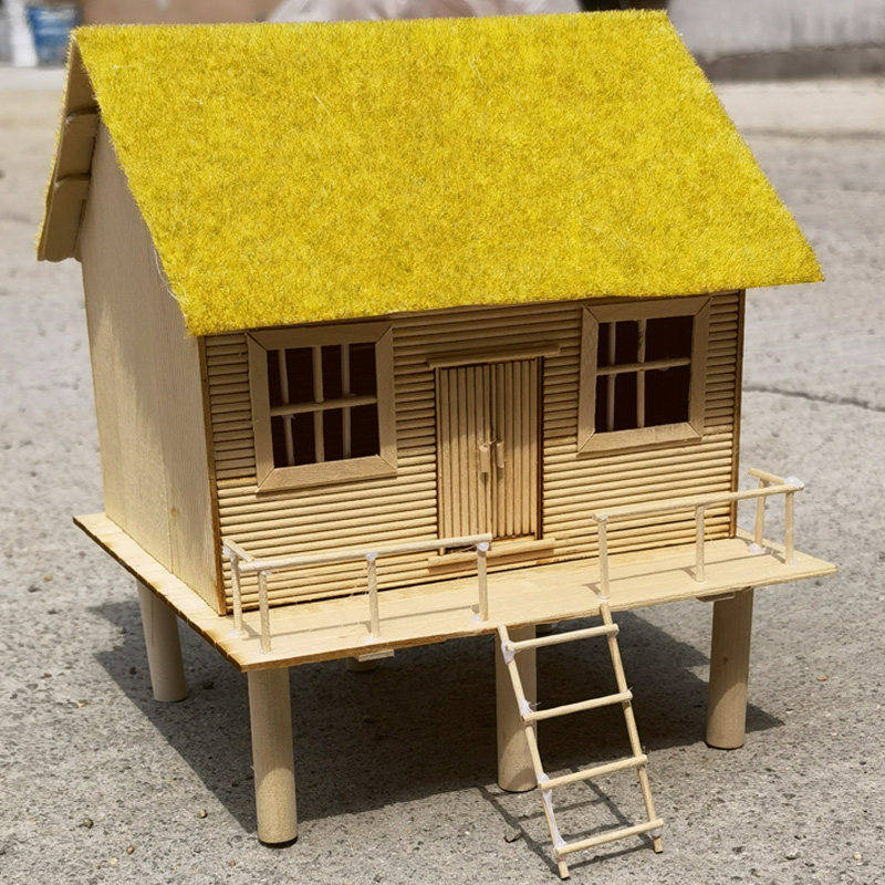 diy手工模型制作材料木冰糕棍冰棒棍条河姆渡人干杆栏式房屋建筑