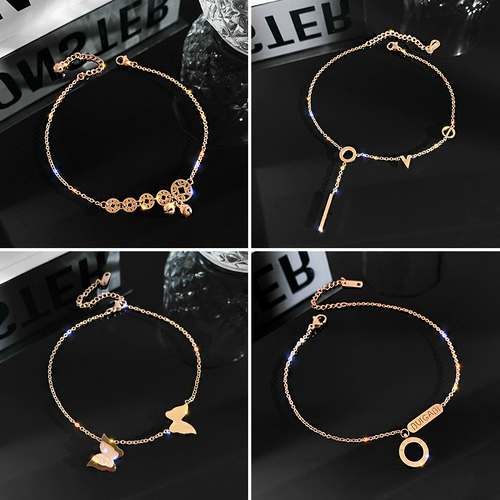 Золотой браслет на ногу из нержавеющей стали для влюбленных, не выцветает, розовое золото, популярно в интернете, коллекция 2022