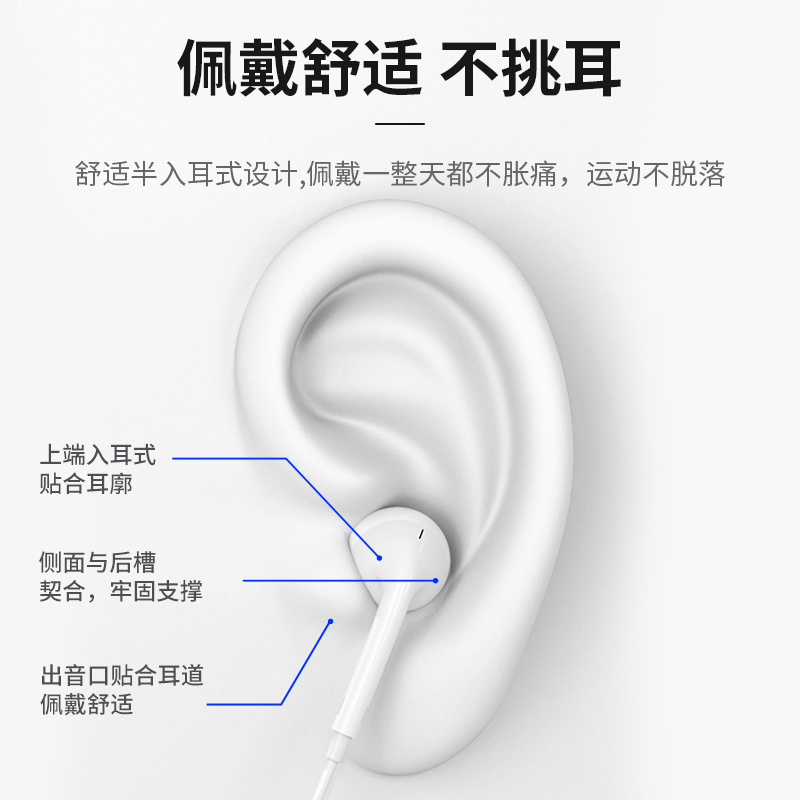有线耳机适用oppo reno9/8/7/6/5/4扁头t-ypec入耳式圆头通用带麦 - 图2
