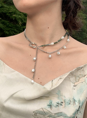 Afterparty鬼马复古项链水草玛瑙管珠原创银河繁星点点珍珠配饰