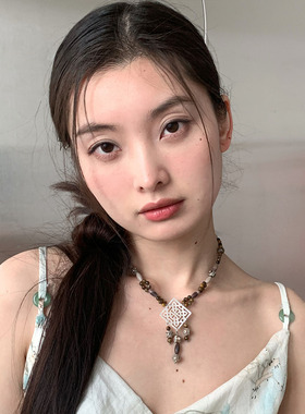 后摇原创流苏部落方形白贝项链女