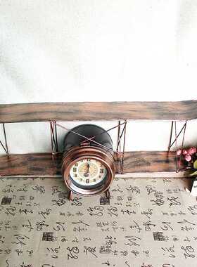 新款直销美式复古飞机模型置物架壁饰壁挂螺旋桨钟表创意铁艺墙壁