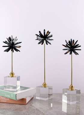 新款直销轻奢水晶花摆件客厅玄关柜蓝晶水晶石摆件样板间电视柜家