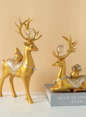 新款直销财福对鹿摆件装饰品双鹿工艺品电视柜酒柜家居办公室玄关