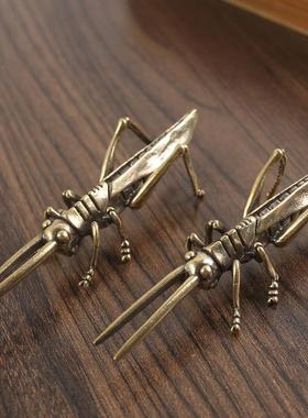 新款直销黄铜蚂蚱创意办公室茶桌茶具小茶宠桌面纯铜摆件金属工艺