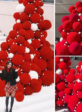 场景布置婚礼拍照道具节日红毛线吊球装饰摆件打卡门店美陈挂件