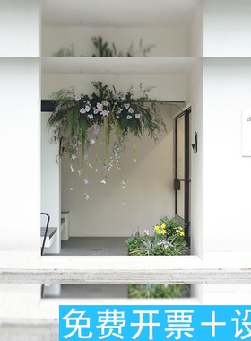 春日店铺门头仿真垂吊壁挂绿植藤蔓装饰品莫奈风仿真花材森系布置