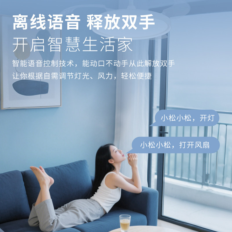 松伟【风吟】现代极简离线语音隐形扇叶卧室餐厅6档风扇灯全光谱,淘宝优惠券,粉丝福利购,淘宝优惠卷