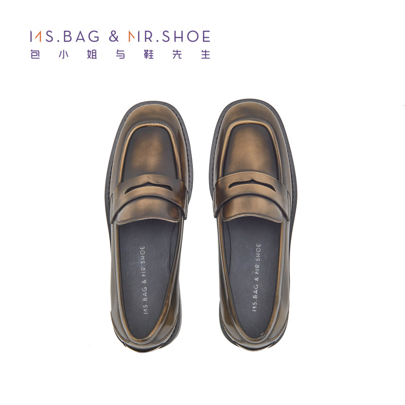 包小姐与鞋先生春秋款牛皮方头马蹄跟金属酷帅乐福鞋女BW233082,淘宝优惠券,粉丝福利购,淘宝优惠卷