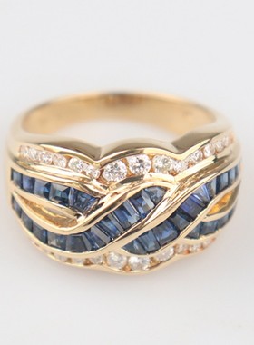 中古95新日本进口商品古典蓝宝石钻石戒指750黄金54号