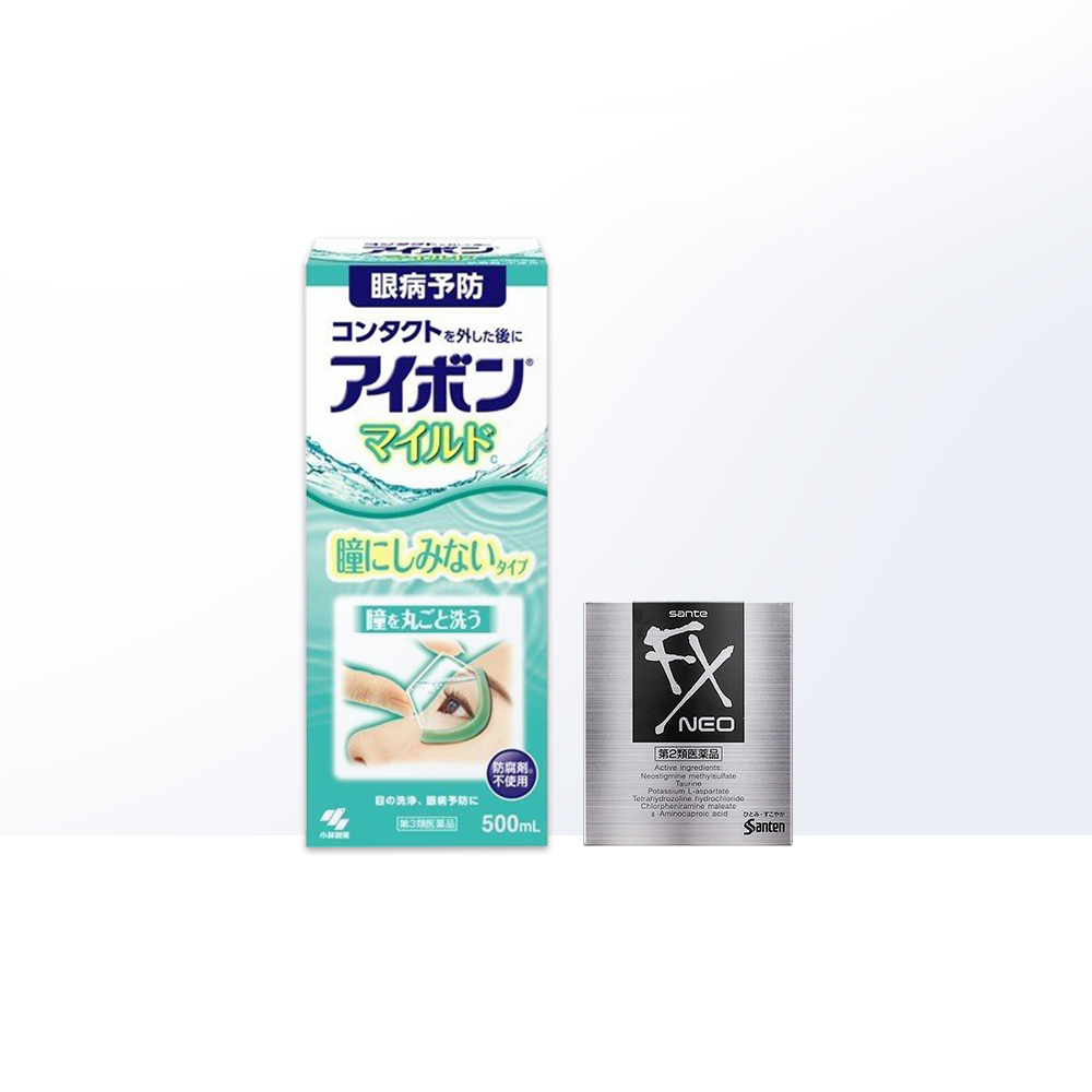 天猫国际进口超市洗眼护眼组合 小林制药洗眼液浅绿500ml+参天FX银瓶眼药水12ml1