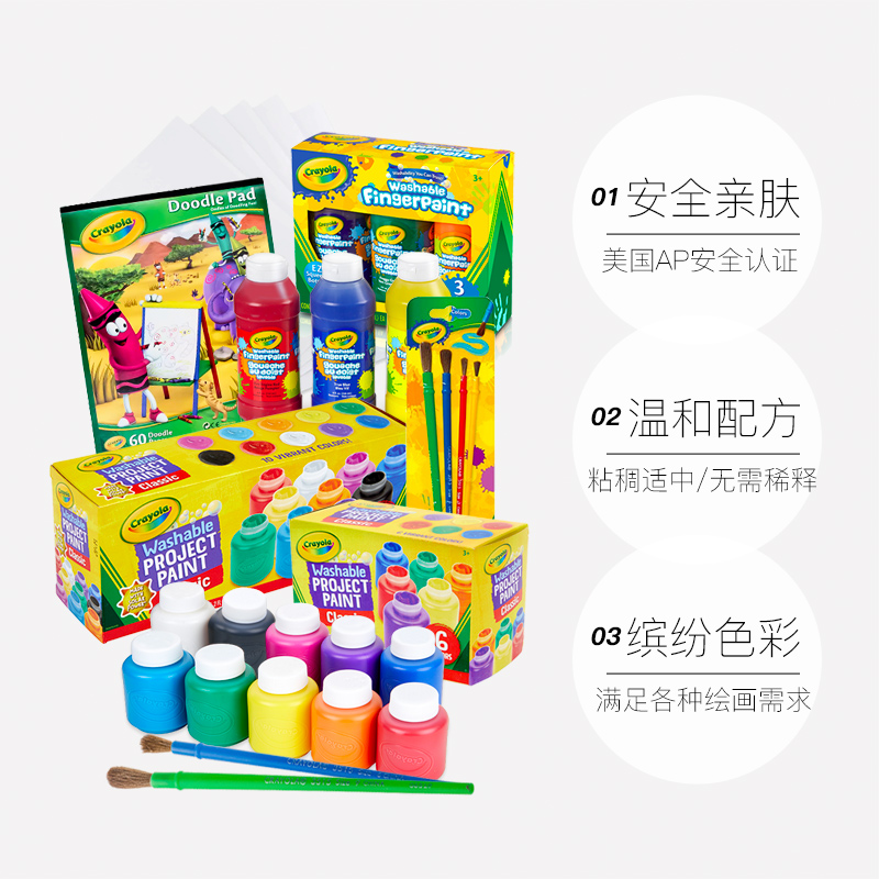 【自营】Crayola/绘儿乐儿童可水洗绘画颜料幼儿手指画涂鸦水彩套-图0