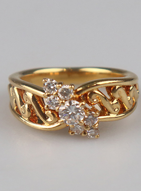 【自营】中古95新日本进口商品圆形切工钻石戒指K18黄金51号