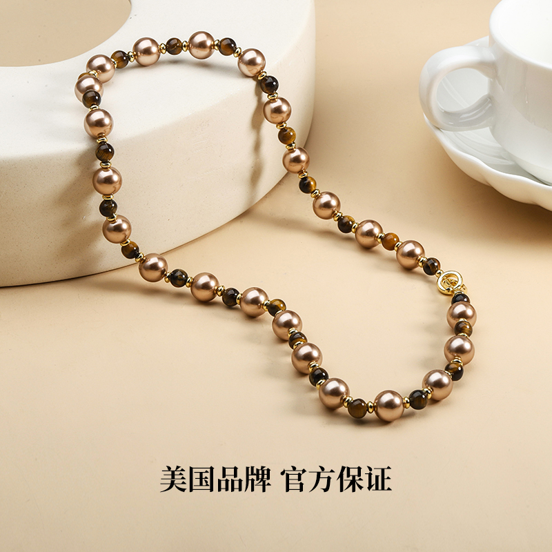 【自营】Idokawa美拉德天然虎眼石仿珍珠项链女2025新款高级感 - 图1