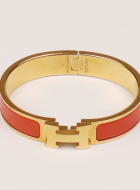 【自营】中古「8.5新」HERMES(爱马仕)Clic H手镯橙色镀金1.2cm宽