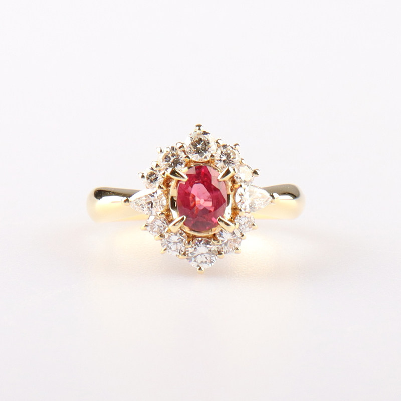 【自营】中古95新日本进口椭圆形切工红宝石钻石K18黄金50号戒指 - 图1