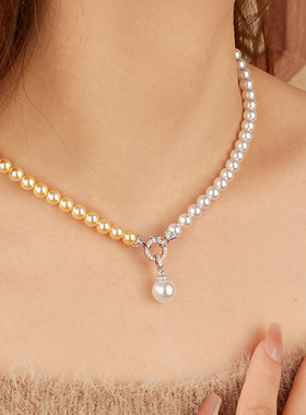 【自营】WEEKISS双拼贝珠项链女925银毛衣链原创轻奢小众设计感