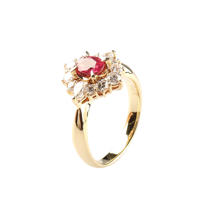 【自营】中古95新日本进口椭圆形切工红宝石钻石K18黄金50号戒指 - 图0