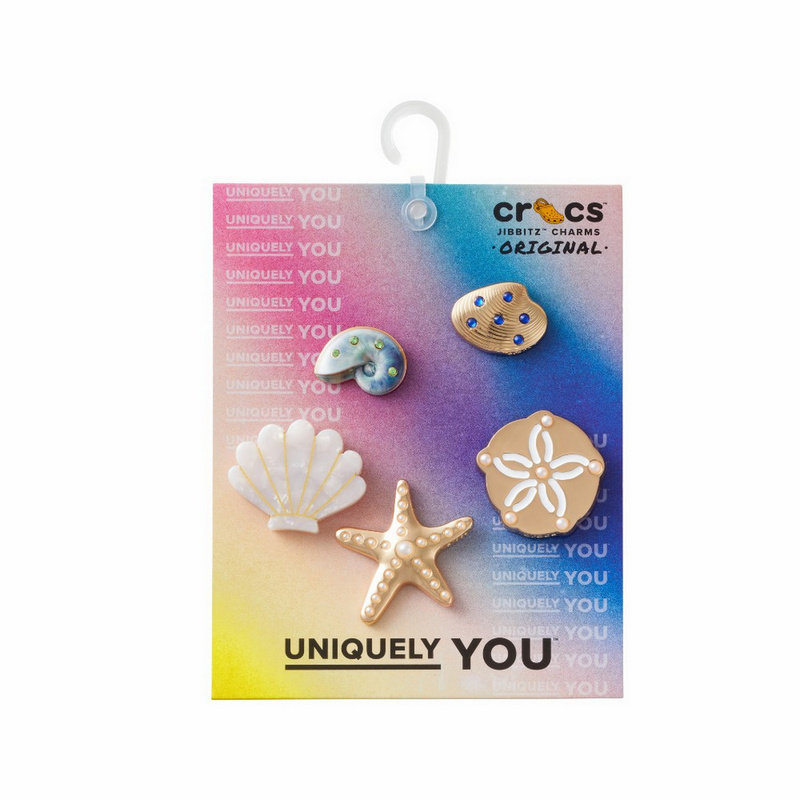 【自营】Crocs卡洛驰洞洞鞋配饰鞋花金色贝壳五件套装饰10015-371,淘宝优惠券,粉丝福利购,淘宝优惠卷