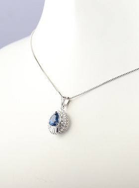 【自营】中古95新日本进口水滴形切工钻石PT900/PT850蓝宝石项链