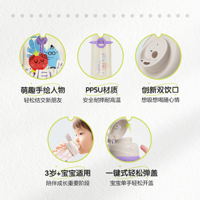 【自营】贝亲双饮口儿童ppsu喝水杯大容量上学幼儿园小学生 500ml