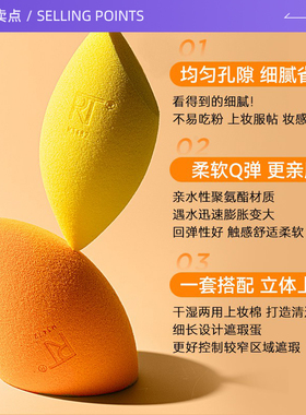 【自营】Real Techniques魔法复合修饰美妆蛋小橘扑不吃粉组合装