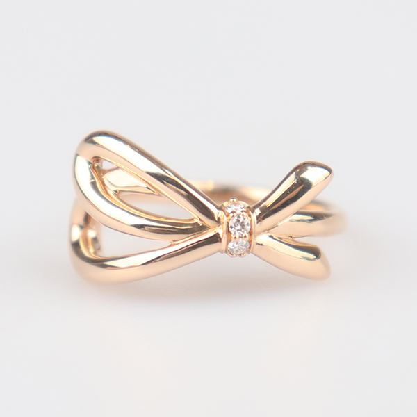 【自营】中古95新TIFFANY(蒂芙尼)蝴蝶结钻石戒指750玫瑰金50号 - 图0