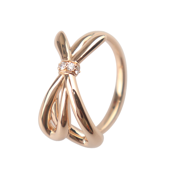 【自营】中古95新TIFFANY(蒂芙尼)蝴蝶结钻石戒指750玫瑰金50号 - 图3