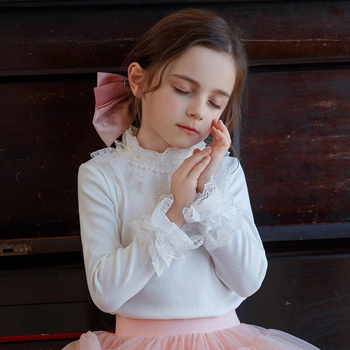 女童纯棉打底衫 2025秋冬新款公主裙内搭纯色花边洋气打底衫,淘宝优惠券,粉丝福利购,淘宝优惠卷