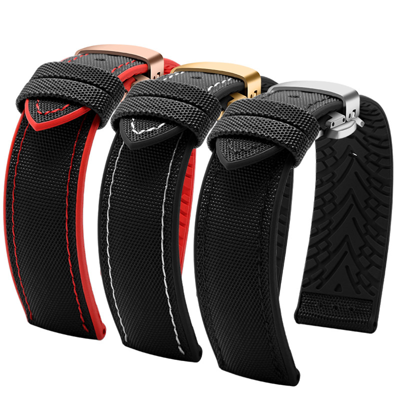 罗西尼尼龙蓝色硅胶防水男手表带 瑞途手表配件