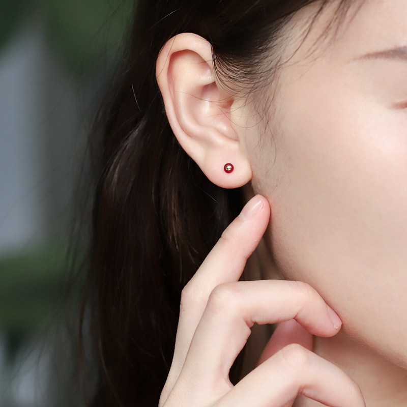 若华珠宝情合=素面红宝石耳钉女18K金彩宝耳环鸽血红耳饰礼物定制,淘宝优惠券,粉丝福利购,淘宝优惠卷