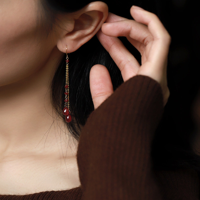 若华珠宝烟雨=刻面水滴红宝石耳线女天正品然黄18K金长款耳环礼物,淘宝优惠券,粉丝福利购,淘宝优惠卷