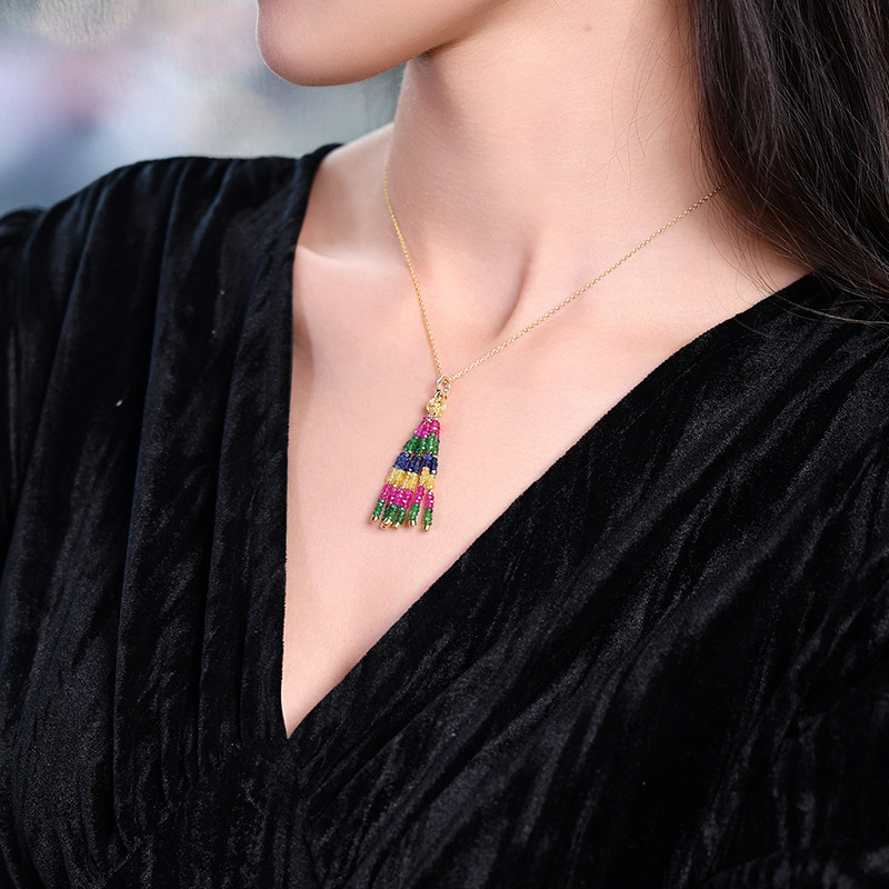 若华珠宝曼城 彩色蓝宝石吊坠18K金项链挂坠彩宝流苏挂扣配件定制,淘宝优惠券,粉丝福利购,淘宝优惠卷