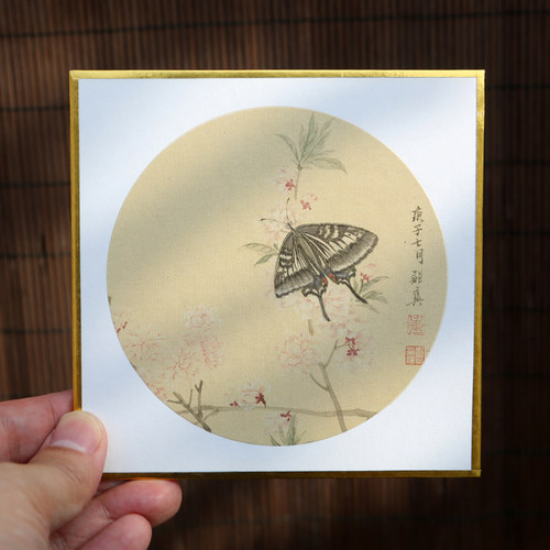 义记宣 【金边小硬卡】12x12cm金潜卡纸泥金圆形空白镜片银潜小楷工笔没骨书法宣纸山麻绢布熟宣作品纸硬卡纸 - 图2