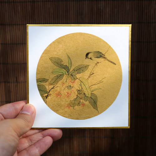义记宣 【金边小硬卡】12x12cm金潜卡纸泥金圆形空白镜片银潜小楷工笔没骨书法宣纸山麻绢布熟宣作品纸硬卡纸 - 图1