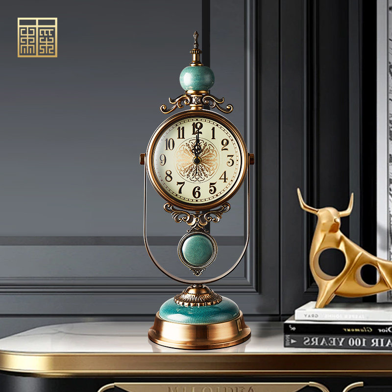 美式轻奢座钟摆台表客厅桌面时钟装饰坐钟家用摆件复古石英钟表,淘宝优惠券,粉丝福利购,淘宝优惠卷