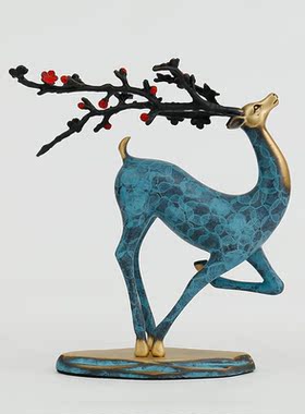 新中式纯铜梅花鹿摆件家居酒柜装饰品客厅玄关工艺品招财开业送礼