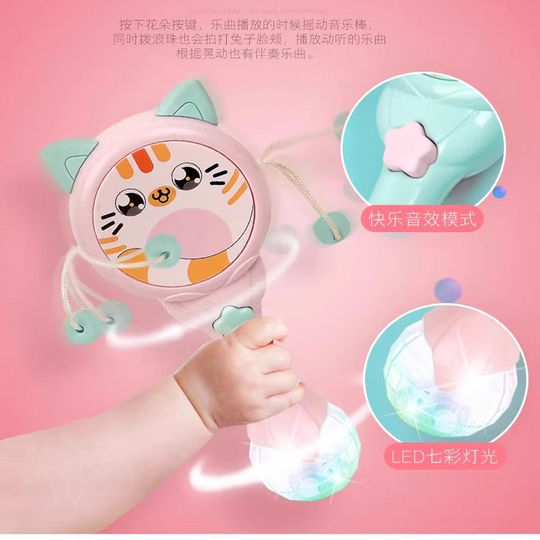 Baby rattle can be bitten by 3-6 months old newborn baby hand drum music stick roaming toys 0-1 year old