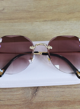 无框镶钻太阳镜女圆脸大脸显瘦 2021新款墨镜女渐变