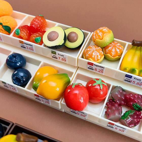 Mini supermarket fruit stall miniature doll house model ornaments simulation cherry tomatoes durian orange non-children's toys