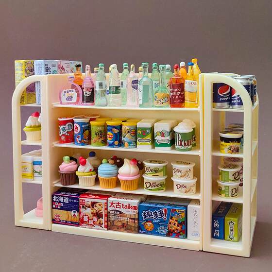 Mini supermarket convenience store food and play simulation three-dimensional shelf model miniature food and beverage ornaments non-children's toys