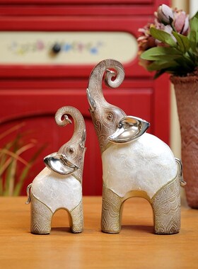 现代轻奢母贝贴片才会大象客厅玄关电视柜创意家居工艺品装饰摆件