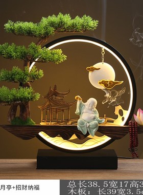 新中式笑佛摆件灯圈小夜灯家居装饰品玄关柜客厅办公室开业礼品