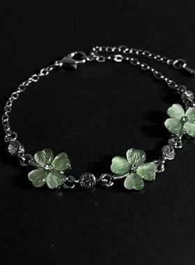 森系小清新绿色花朵手链小众设计高颜值精致百搭锁骨链