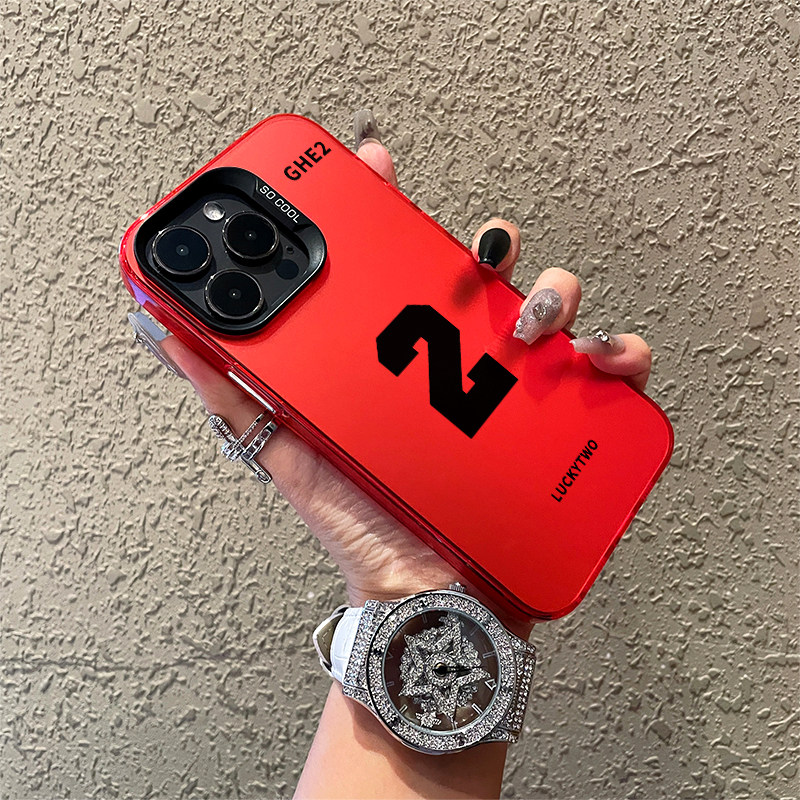 简约幸运数字定制手机壳15适用于iPhone11/12/13/14Promax苹果7磨砂8plus保护套英文x红色镭射男女潮xr高级感