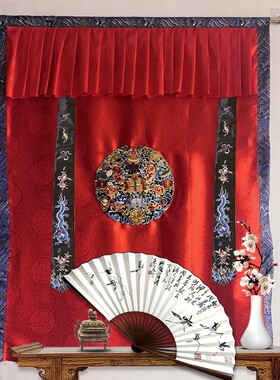90-120厘米遮堂帘子暗堂堂单帘堂口装饰品荷花帘子遮堂布绸缎佛龛