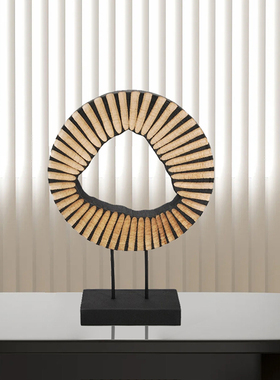 中古侘寂风复古实木圆环摆件民宿酒店玄关创意雕塑装饰品书房书柜