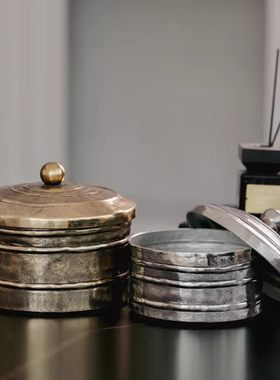 简约现代轻奢横条锤纹收纳罐摆件样板间酒店餐厅客厅茶几桌面摆设